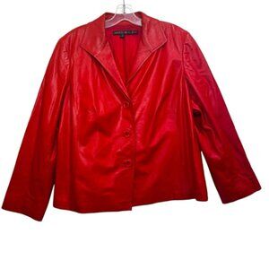 LAFAYETTE 148 Red Leather Blazer Jacket Soft Buttons Coat Waist Minimalist Boxy
